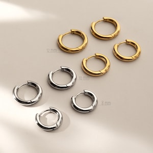 Gold or Silver Chunky Huggie Earrings, Engravable Small Hoops, Everyday Minimalist Hoops, Unisex Tiny Earrings, 8mm 10mm 12mm, Daily Hoops