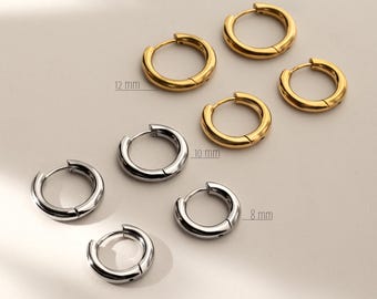 Gold or Silver Chunky Huggie Earrings, Engravable Small Hoops, Everyday Minimalist Hoops, Unisex Tiny Earrings, 8mm 10mm 12mm, Daily Hoops