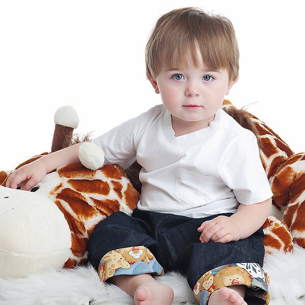 Denim Jeans Pull on Pants Trousers Zoo Animals Lions Tigers Zebras sizes 9m - 5T