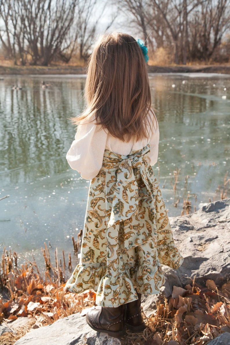 Girls Dress Green Yellow Gold Floral Peasant Smock to Top Holly Hobbie SiZE 6m to 5T image 4