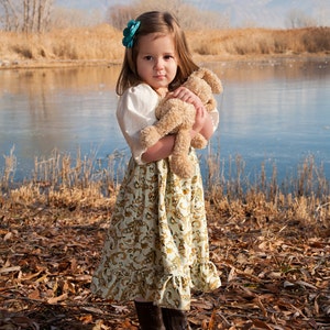 Girls Dress Green Yellow Gold Floral Peasant Smock to Top Holly Hobbie SiZE 6m to 5T image 1