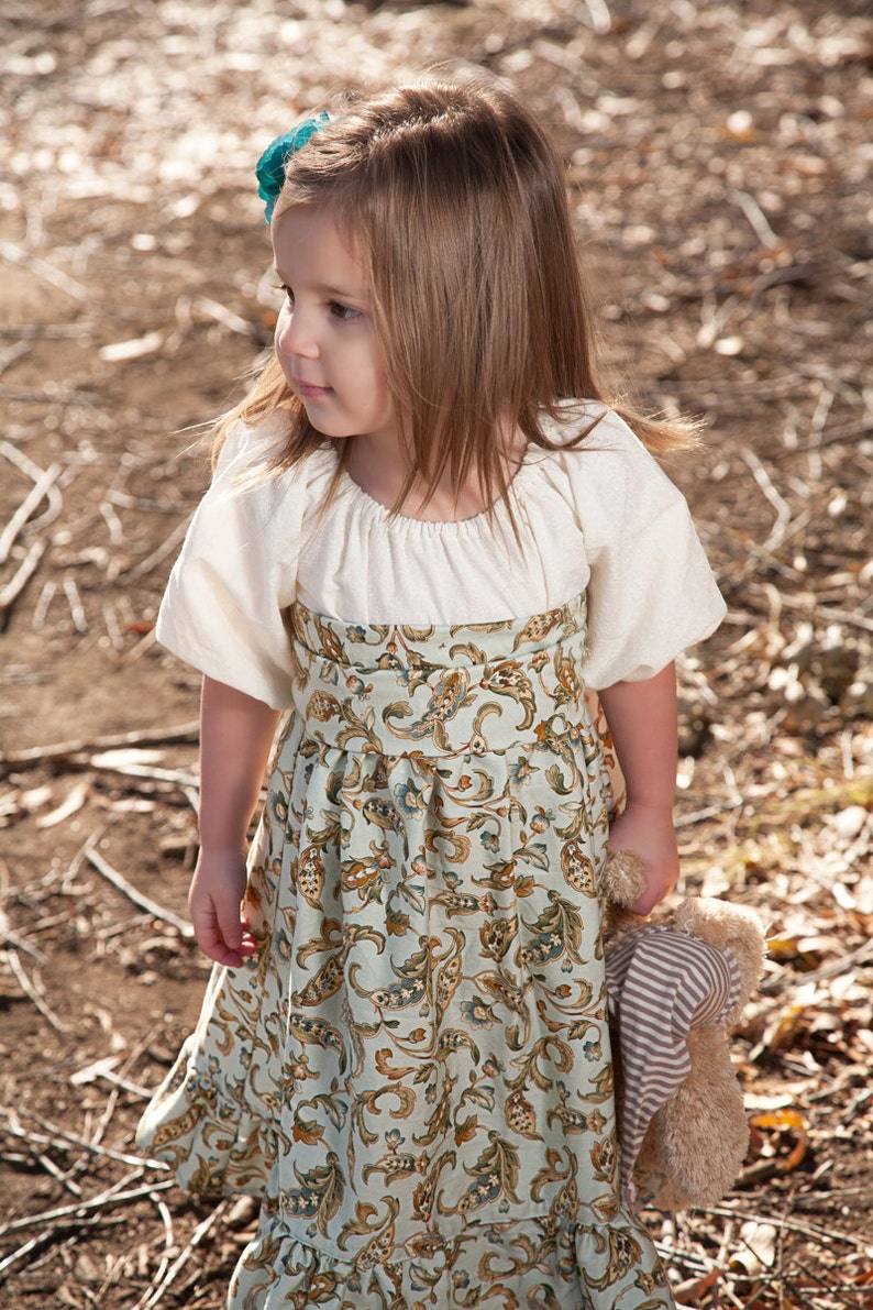 Girls Dress Green Yellow Gold Floral Peasant Smock to Top Holly Hobbie SiZE 6m to 5T image 5