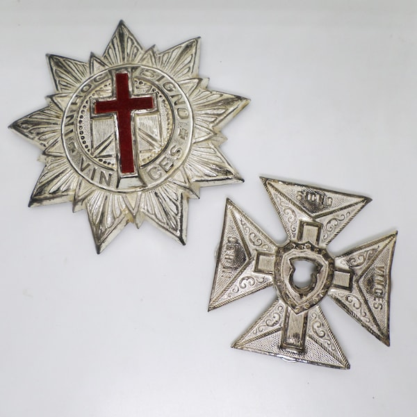 Vintage Freemason Knights Templar Masonic Sash Medallion and Cross, In Hoc Signo Vinces Ceremonial Uniform Sash Medals