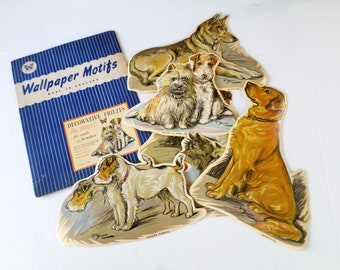 Vintage Lucy Dawson Dog Decorative Friezes, Butterfly Brand Wallpaper Motifs, 1930s Dawson Dog Gummed Decals