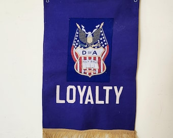 Bandera de fieltro vintage de la Lealtad de la Dama de América, Bandera de la Santa Biblia de las Hijas de América