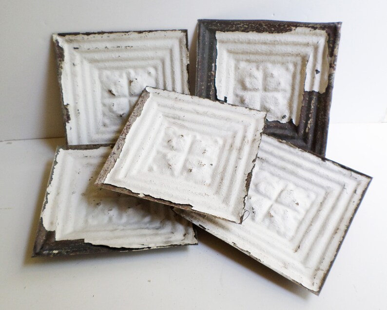 5 Medium Vintage Ceiling Tiles Architectural Salvage Painted Etsy