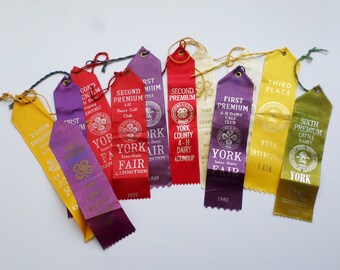 12 Vintage Pennsylvania 4H Ribbons, 1950s and 1960s Boys & Girls Club Prize Ribbons, York County Agricultural Society, York Interstate Fair