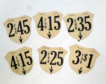 Vintage Store Price Tags, Grocery Store Price Tags, 1940s ephemera, Lot of 6 Double-Sided Pricing Tags