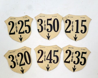 Vintage Store Price Tags, Grocery Store Price Tags, 1940s ephemera, Lot of 6 Double-Sided Pricing Tags