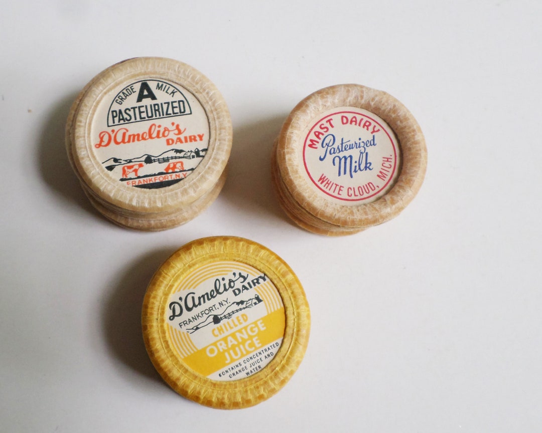 36 Large Vintage Milk Bottle Caps, Dairy Pogs, Cardboard