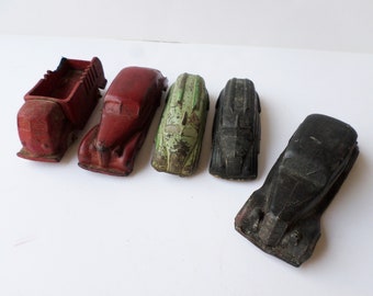 5 Vintage Hard Rubber Toy Cars and Trucks, Auburn Rubber Cars, Sun Rubber Cars, 1930s Rubber Cars, Vintage Gangster Cars