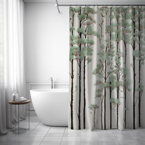 Pastell Bäume Duschvorhang Wald Neutral Vorhang Natur Bad Dekor Kabine Salbei Grün Wald Duschvorhang Wald Badezimmer
