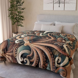 Whimsical Octopus Blanket Beach House Gifs Octopus Quilt Beach House Blanket Octopus Theme Ocean Throw Blanket Octopus Lover Gift