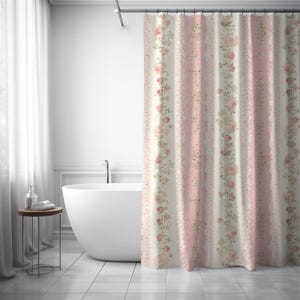 Romantic Floral Shower Curtain Vintage Bathroom Farmhouse French Shower Curtain Coquette Pink Curtain Rustic Bath Decor Country Bath Decor