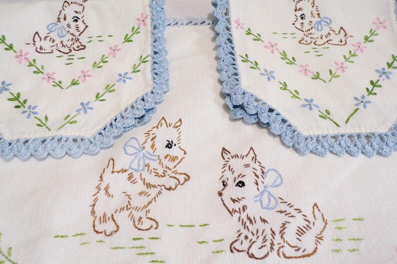 3-piece Doily Set, Vintage, Hand Embroidered, Scottie Dog - Etsy