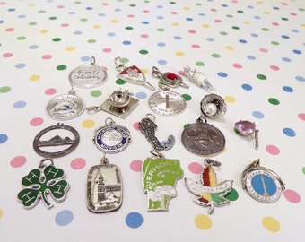 18 Vintage Charms, Sterling Silver mostly, 1970s to 1980s