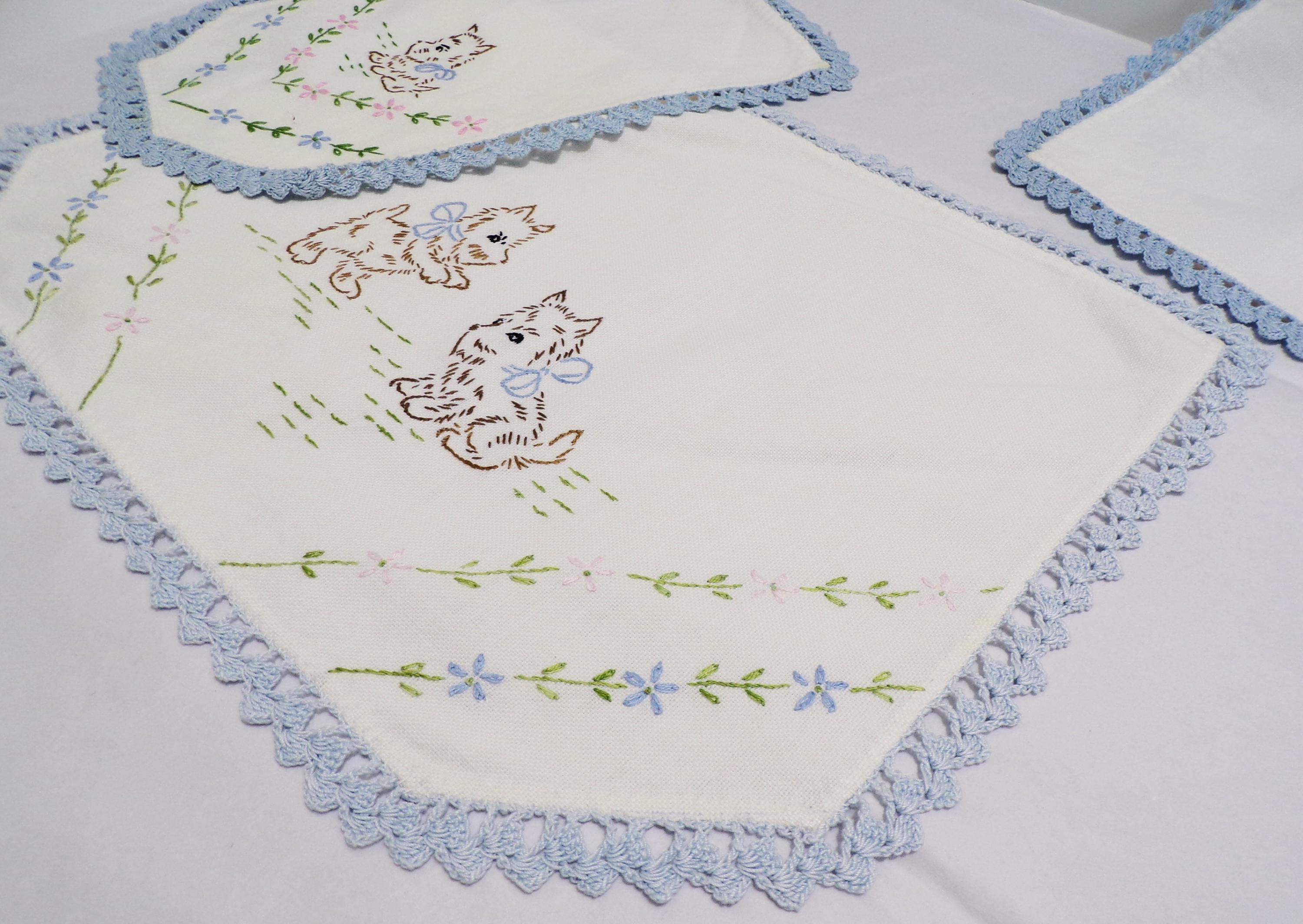 3-piece Doily Set, Vintage, Hand Embroidered, Scottie Dog - Etsy