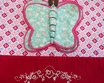 Vintage Pillowcase and Potholder, Butterfly Pot Holder