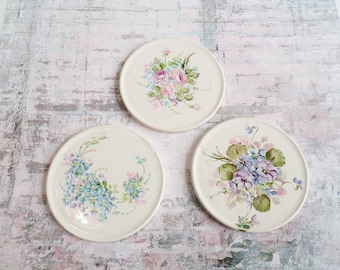 3 Floral Coasters, Made in England, Ceramic