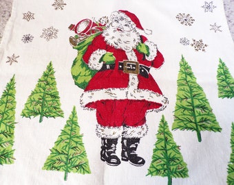 Vintage Linen Santa Towel, 1960s, Kitchen Linen Towel