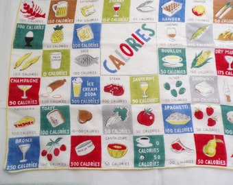 Vintage Scarf, Calories and Food Design, 1960s, Humorous