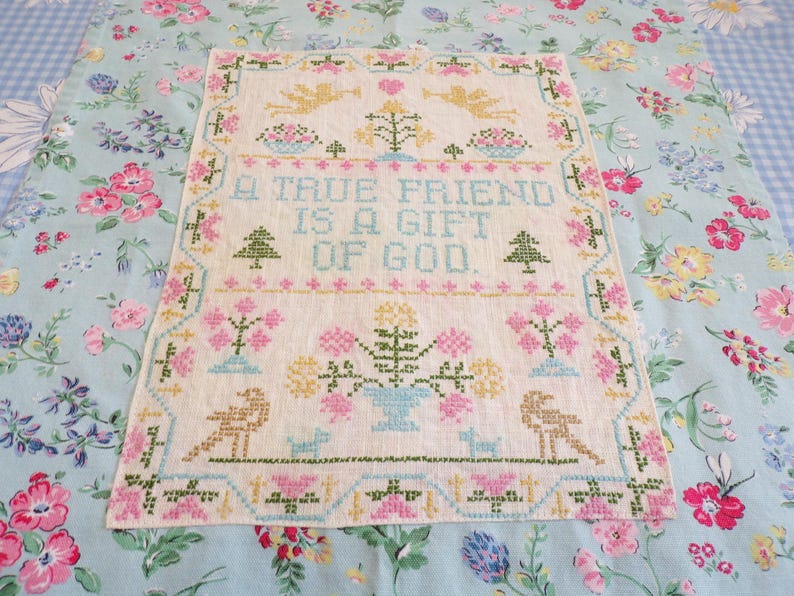 Vintage Cross Stitch Sampler on Tea Towel image 7