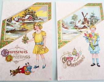 2 Vintage Postcards, Christmas, 1900-1910