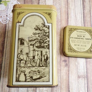 Watkins Rice Pudding Tin, 1970s, Vintage Decor