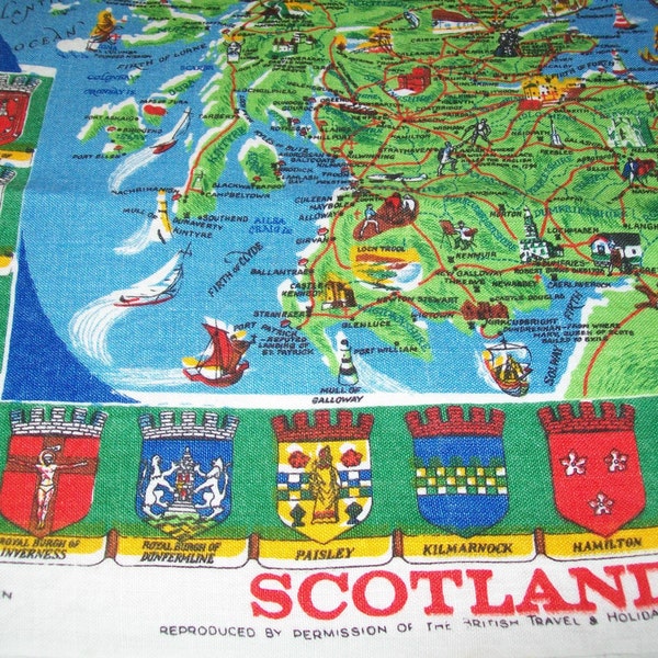 SALE - Vintage Scottish Linen Towel, souvenir, Scotland