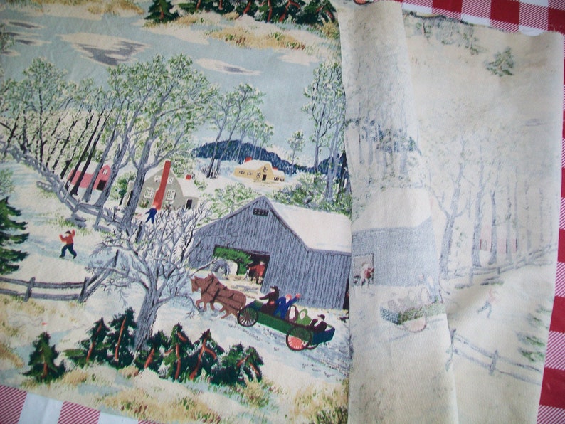 Barkcloth Fabric Grandma Moses Early Springtime on the