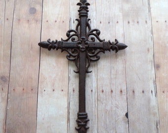 Cast Iron Cross, Dark Brown and Black, Small, wall mount