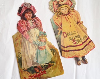 2 Vintage Doll Books, 1980s, Dolly At the Seaside, Dollie and her Doll, reproductions of 1800s books