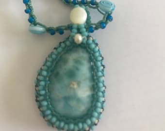 Larimar and Mother of Pearl Necklace OOAK