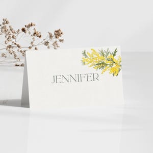 Cartões de mesa e nome de flores silvestres amarelas | Modelo editável do Canva | Cartões de lugar dobráveis e planos | Temas florais e de vegetação rústica Download instantâneo