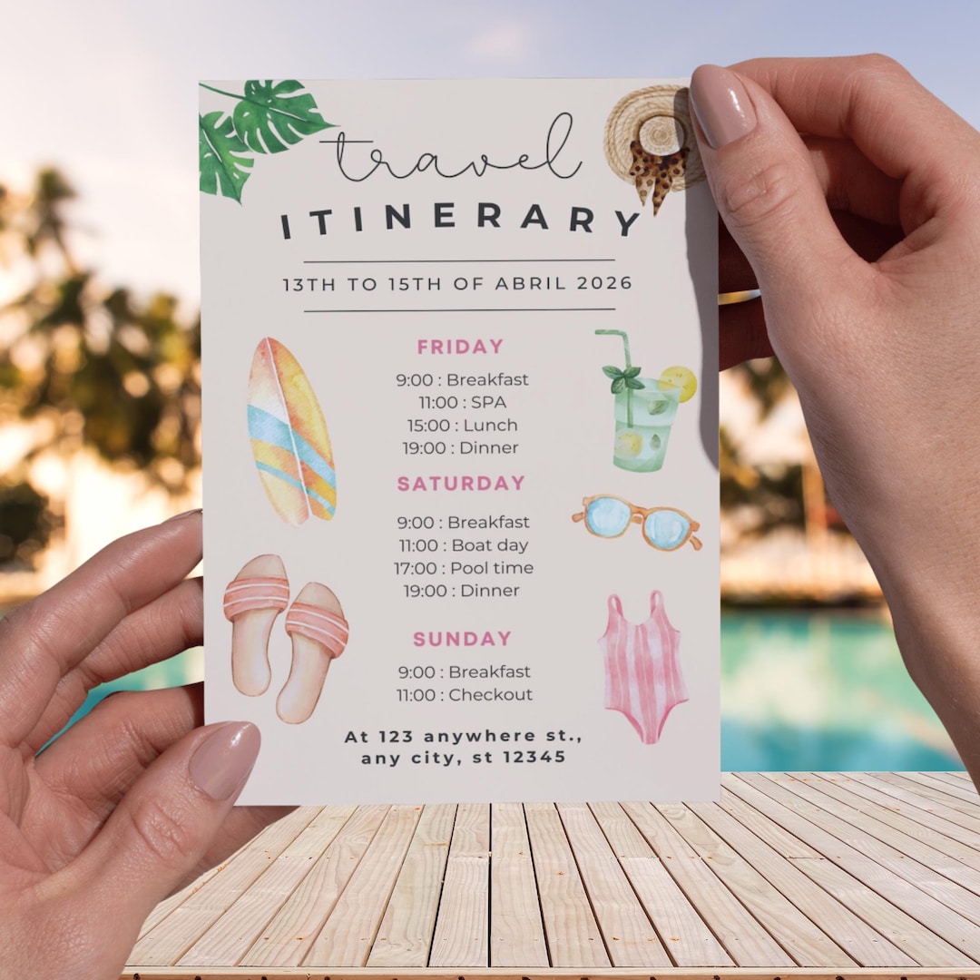 Editable Travel Itinerary | Beach Vacation Planner | Summer Destination ...