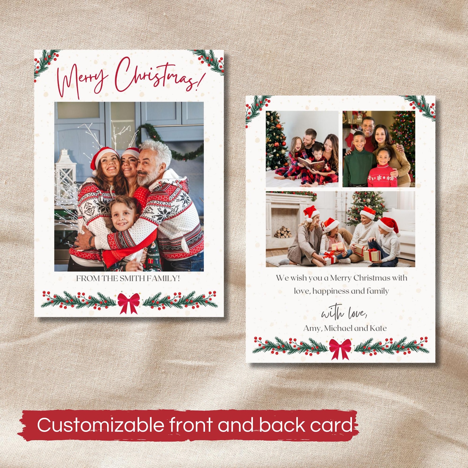Editable Merry Christmas Family Card Template | Customizable Canva ...