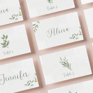 Decoração de mesa rústica verde-sálvia e cartões de nome Modelo Canva editável | Cartões de lugar dobráveis ou planos | Temas de vegetação rústica | Download instantâneo