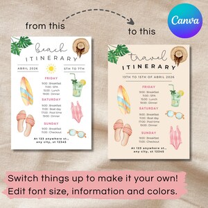Editable Travel Itinerary | Beach Vacation Planner | Summer Destination ...