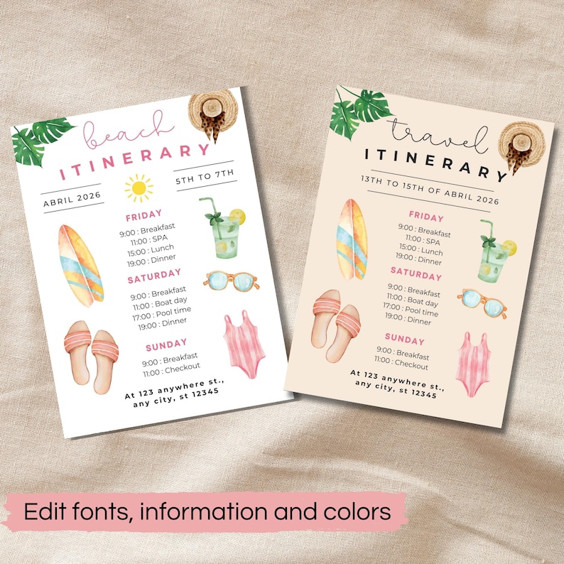 Editable Travel Itinerary | Beach Vacation Planner | Summer Destination ...