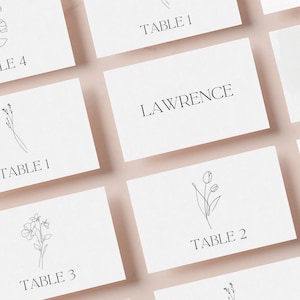 Mesa de casamento e cartões de nome | Modelo Canva editável | Cartões de lugar dobráveis e planos | Tema minimalista clássico elegante Download instantâneo
