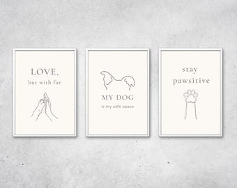 Juego de 3 impresiones minimalistas de arte de pared para mamás de perros, citas de amantes de los perros, decoración neutra para mascotas, 3 pósteres imprimibles de descarga instantánea