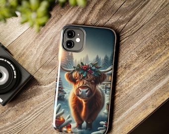 Winter Highland Cow iPhone Case – Christmas Farm Scene