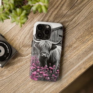 Highland Cow Phone Case, Floral Farmhouse Decor, Animal Lover Gift