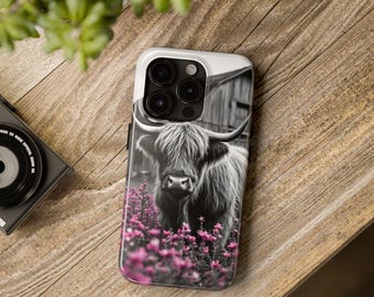Highland Cow Phone Case, Floral Farmhouse Decor, Animal Lover Gift