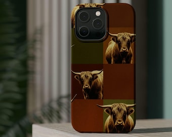 Highland Cow, Longhorn cow, Patchwork Phone Case | IPhone Magnetic Impact-Resistant Case