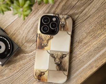 Highland Cow Checkerboard Phone Case | Scottish Cattle iPhone Case