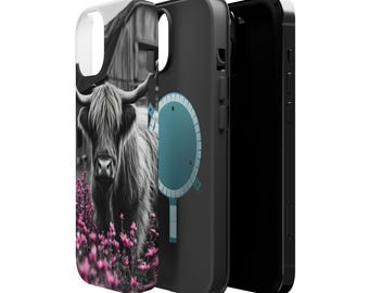 Highland Cow Floral Phone Case | Magnetic Impact-Resistant Case