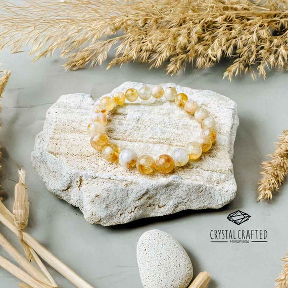Handmade Citrine Bracelet: Natural Gemstone Beaded Stretch Bracelet