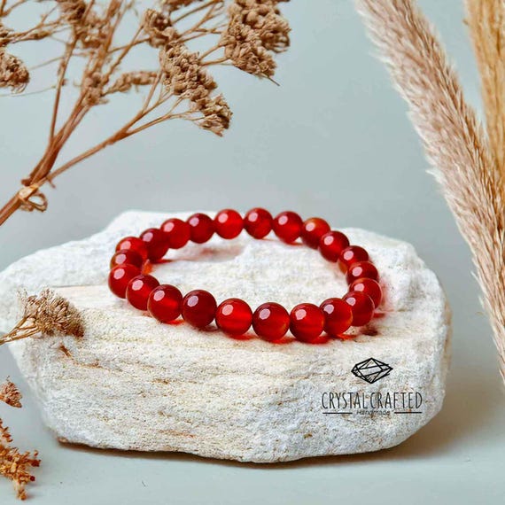 Handmade Carnelian Bracelet: 8mm Gemstone Beads for Energy & Creativity