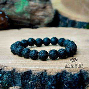 Men’s Protection Bracelet - Natural Lava Rock Bracelet | Black Lava Beaded Stretch Bracelet | Healing Crystal Bracelet for Strength & Energy